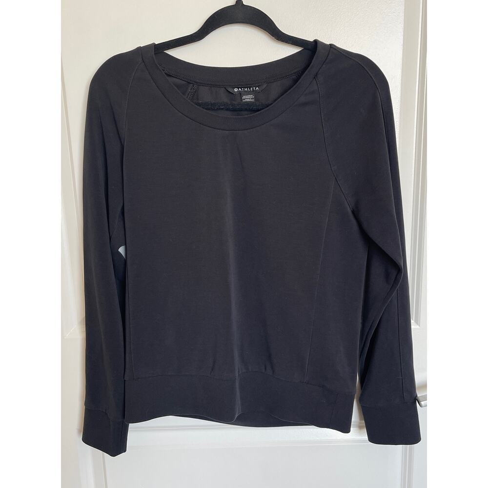 Athleta Women's Black Crew Neck Long Sleeve Fitted Sweatshirt Size XS (T168)